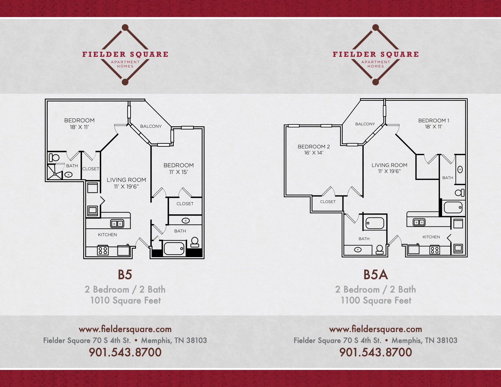 Floor plan for 2 beds, 2 baths, 1010 sqft